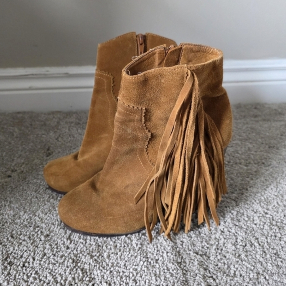 Jeffrey Campbell Fringe Suede Ankle Boots - Tan